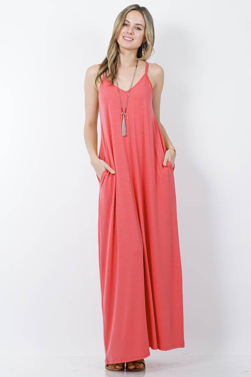 Coral Pink Vneck Cami Maxi Dress