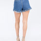 HIGH WAIST DOLPHIN HEM DENIM SHORTS
