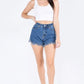 HIGH WAIST DOLPHIN HEM DENIM SHORTS