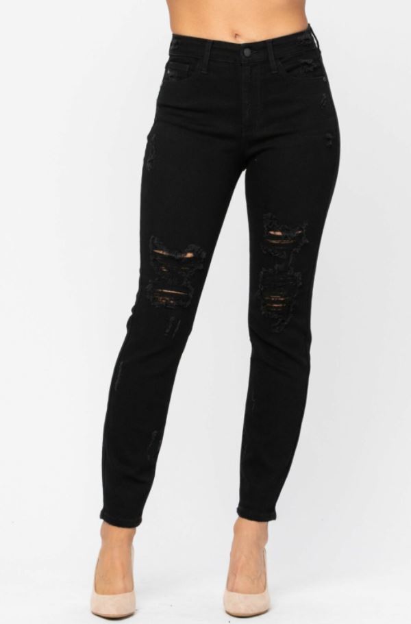 Judy Blue Black High Waist Destroyed Boyfriend Denim