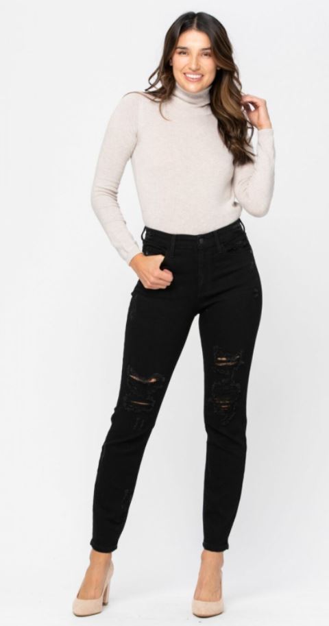 Judy Blue Black High Waist Destroyed Boyfriend Denim
