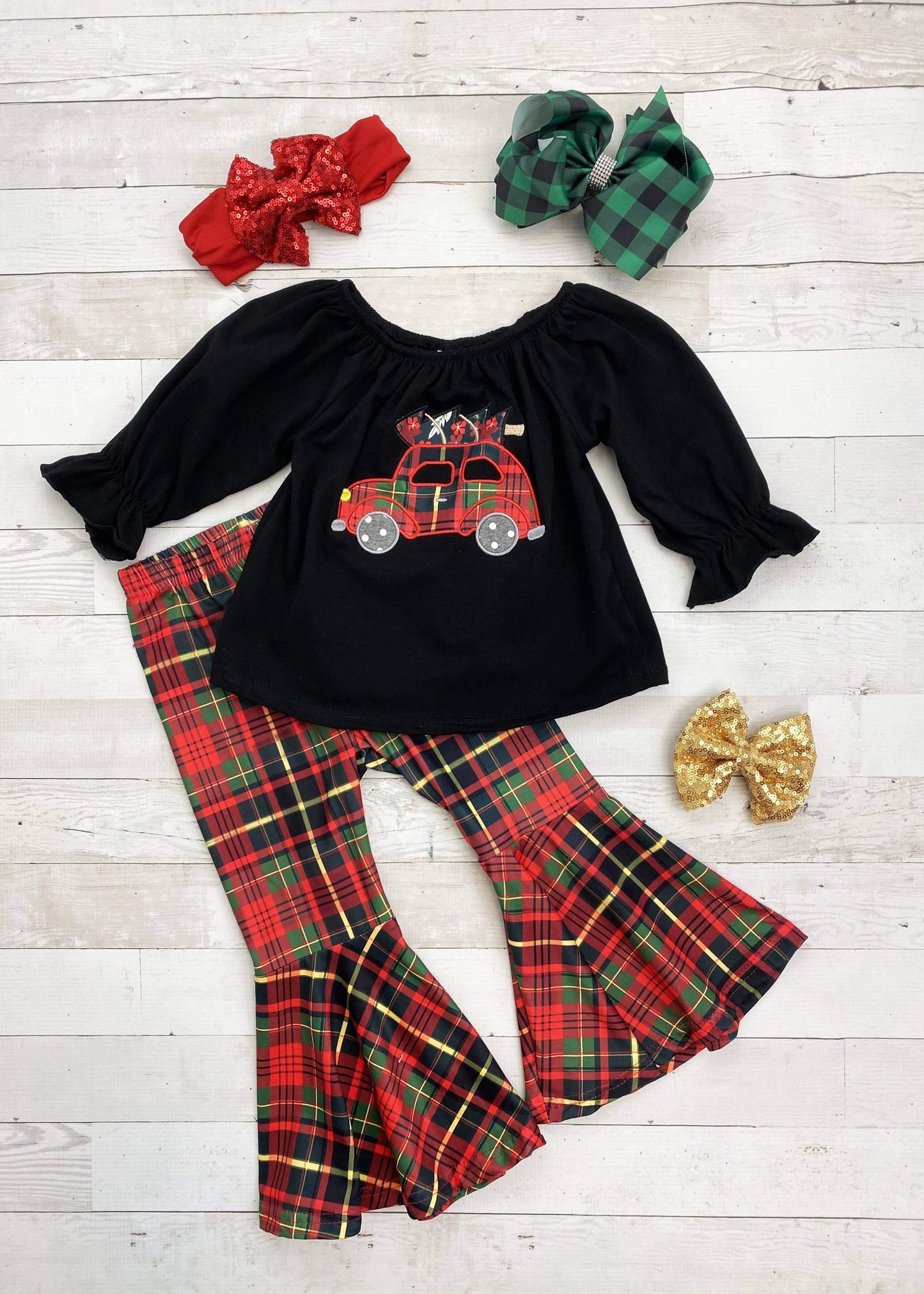 Christmas Tree Shopping Shirt & Plaid Bell Bottoms