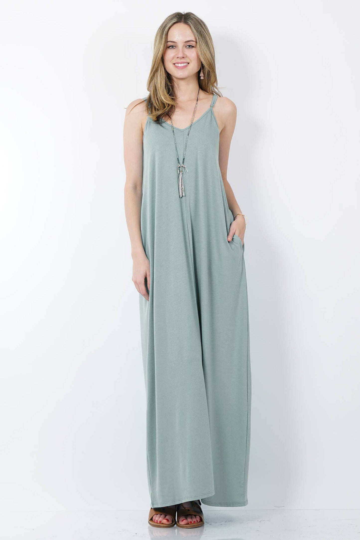 Light Green Vneck Cami Maxi Dress