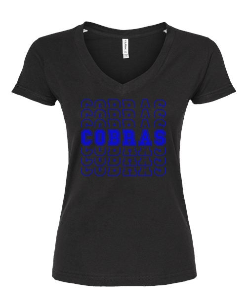 Women's Slim Fit Fine Jersey V-Neck T-Shirt - Black  - Cobra Multi