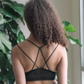 Strappy Back Geometric Lace Bralette - Black
