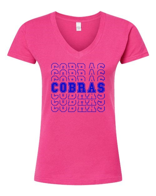 Women's Slim Fit Fine Jersey V-Neck T-Shirt - Pink - Cobra Multi