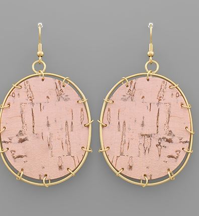 Cork Oval Earrings - Pink