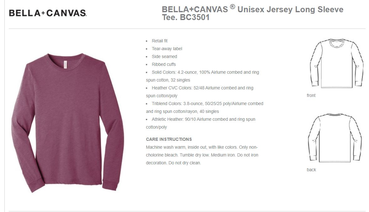 BELLA+CANVAS ® Unisex Jersey Long Sleeve Tee