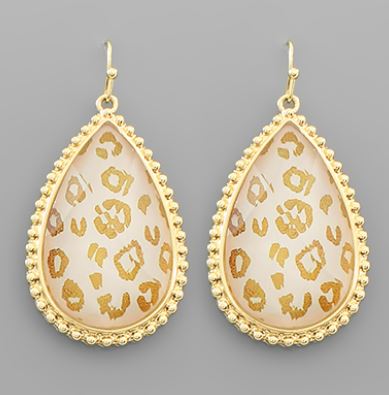 Leopard Epoxy Teardrop Earrings - Gold