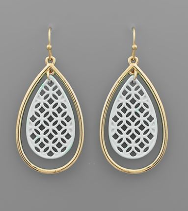 Color Filigree Halo Teardrop Earrings - White