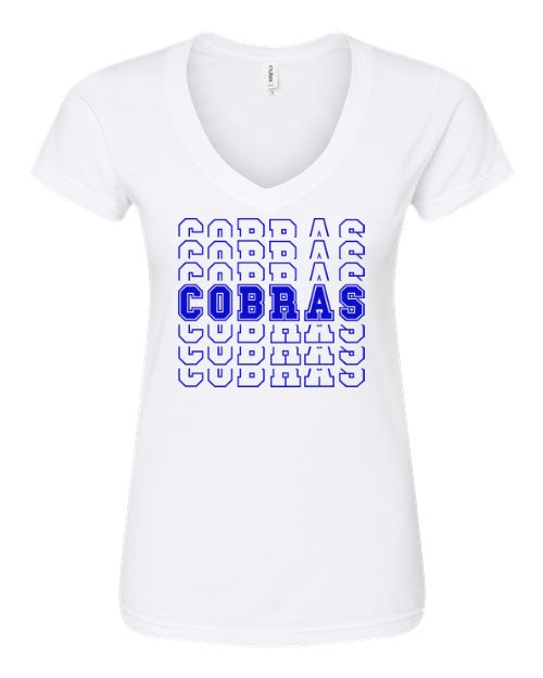 Women's Slim Fit Fine Jersey V-Neck T-Shirt - White - Cobra Multi