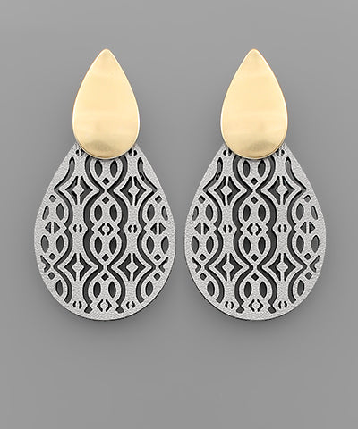 Silver Faux Leather Filigree Earrings