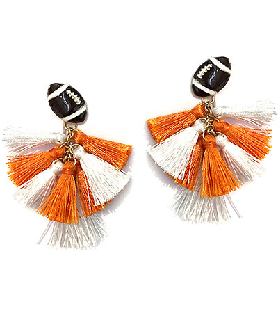 Orange/White Tassel Football Earrings