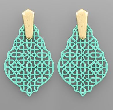 Color Coat Filigree Arabesque Earrings - mint