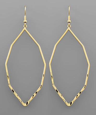 Hollow Diamond Dangle Earrings - Gold
