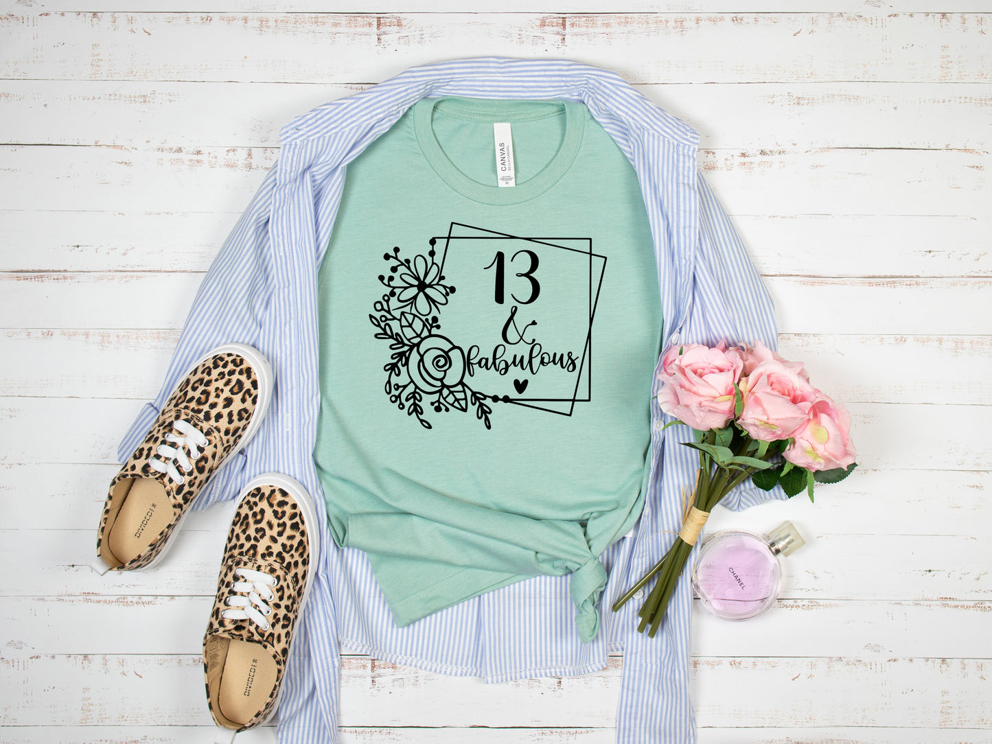 Floral Birthday Age Custom Vinyl Tee