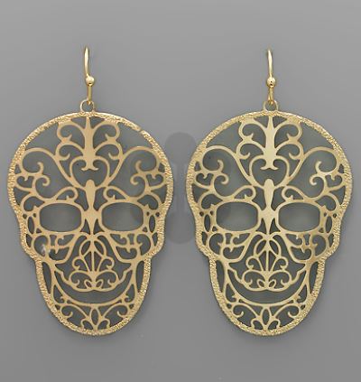 Skull Filigree Earrings - Gold