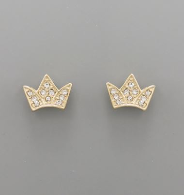 Crystal Crown Studs - Gold