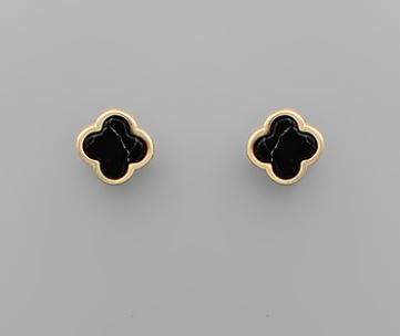 Stone Clover Earrings - Black