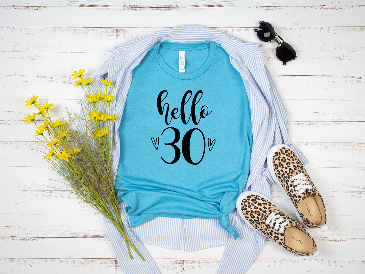Hello Heart Age Birthday Custom Vinyl Tee