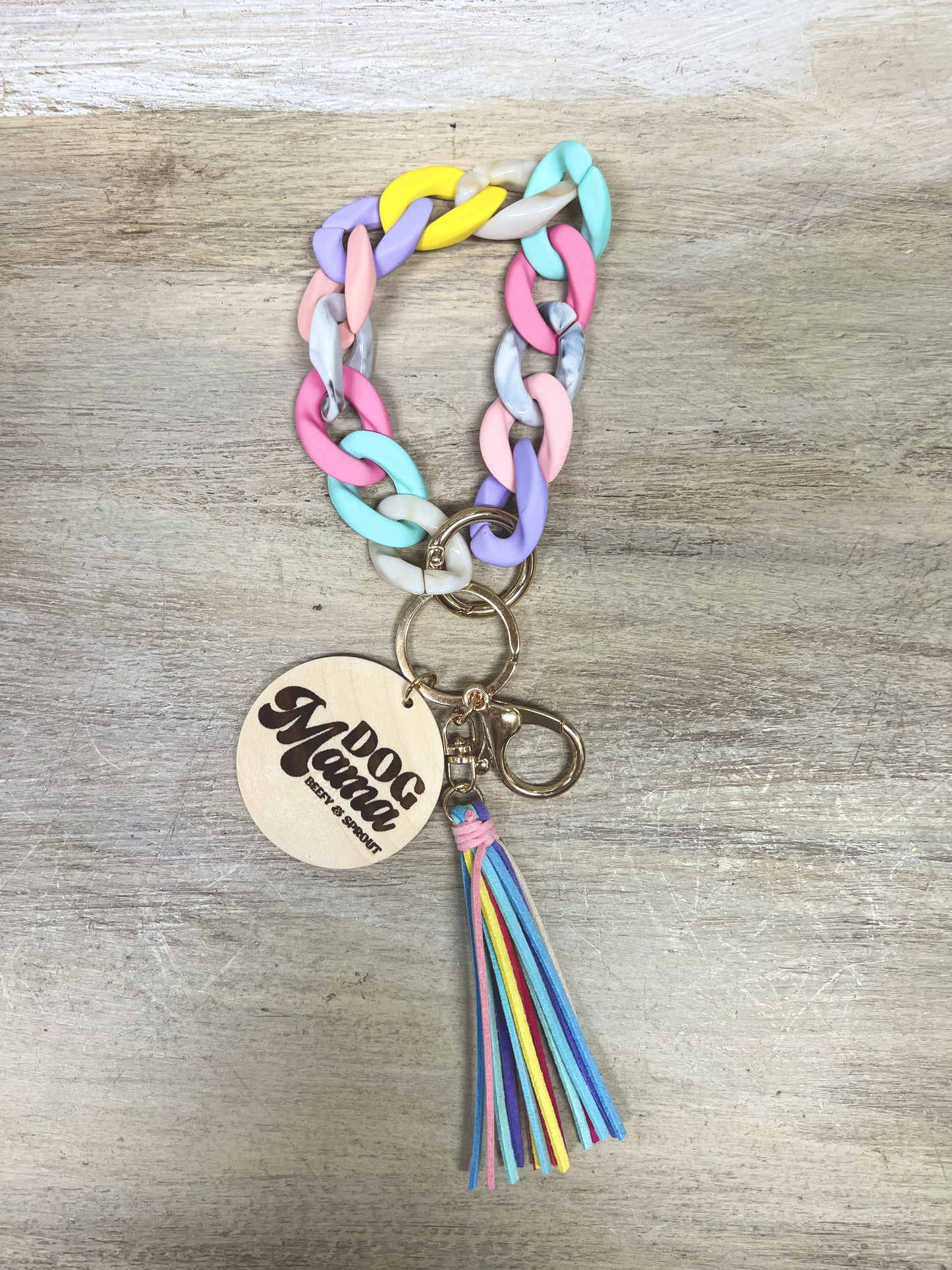 Silicone Link Bracelet and Key Ring with Wood Disc