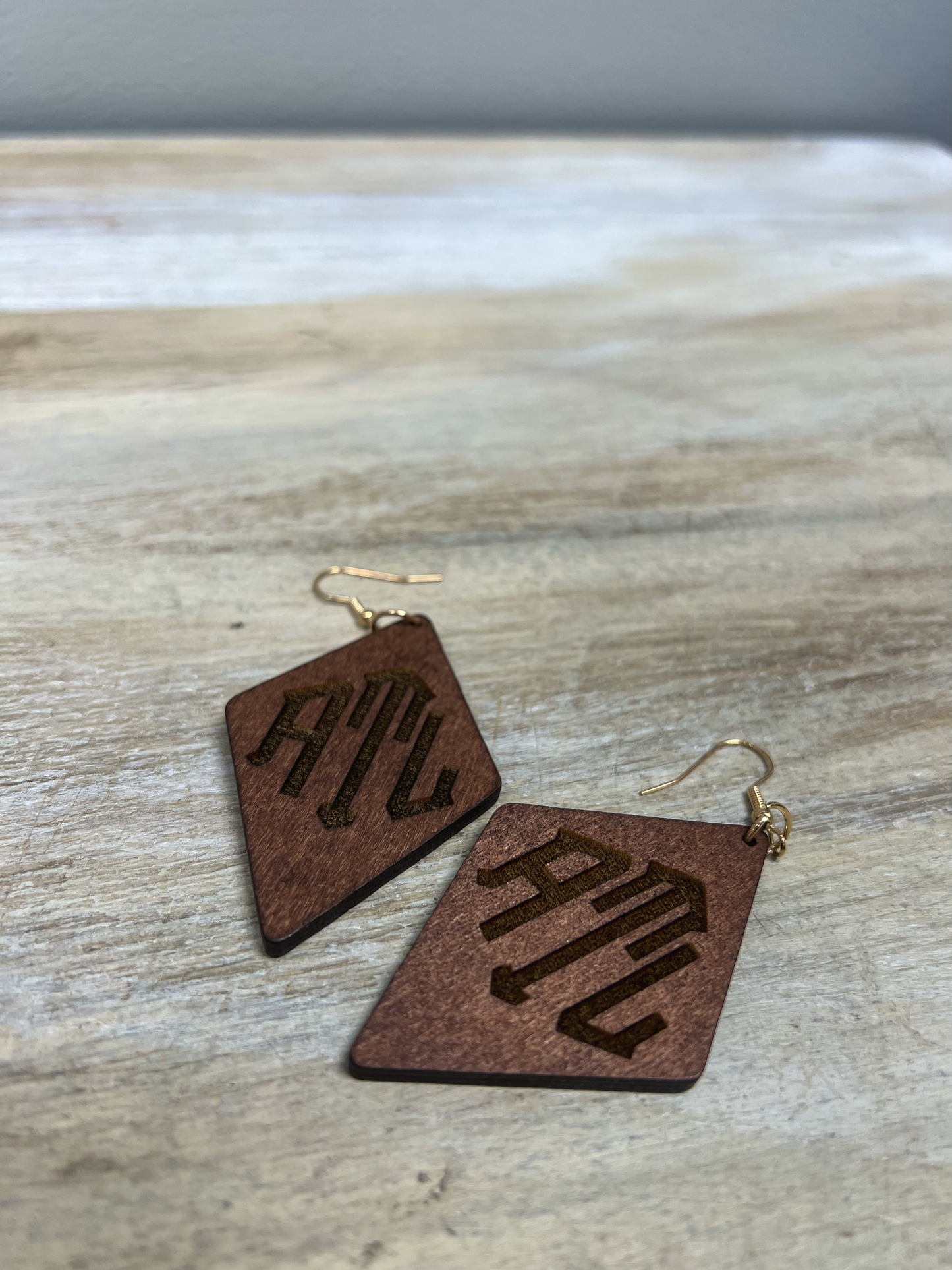 Wood Diamond Earrings - Brown