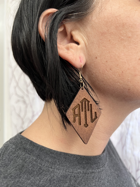 Wood Diamond Earrings - Brown
