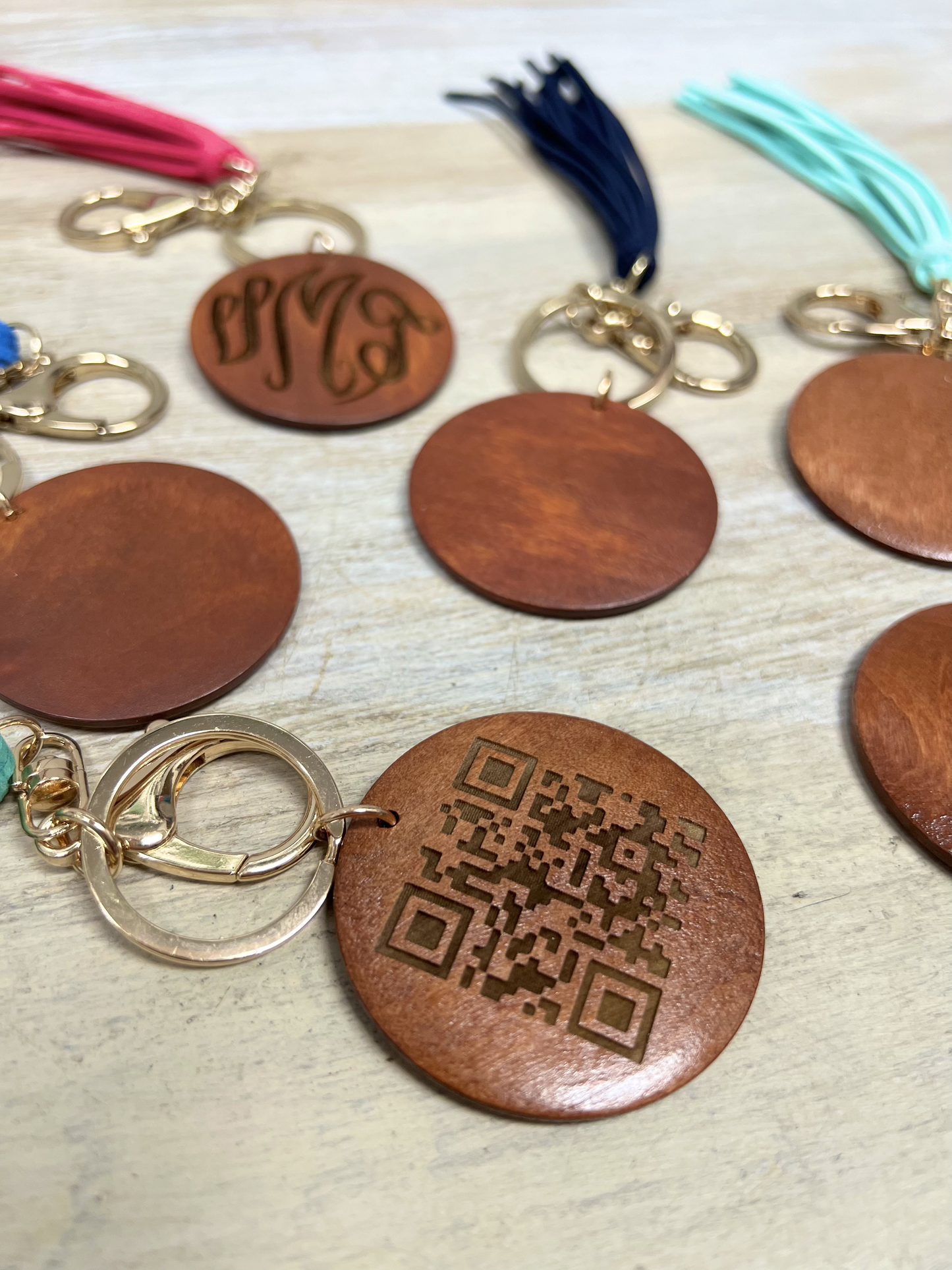 Wood Disc Key Ring with 4" Suede Tassel