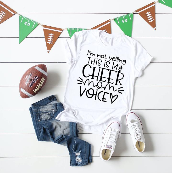 344. I'm Not Yelling - Cheer Mom Voice - Black Ink