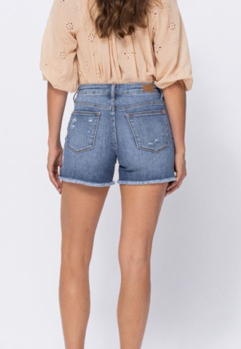 Denim Patch Cutoff Shorts - Judy Blue