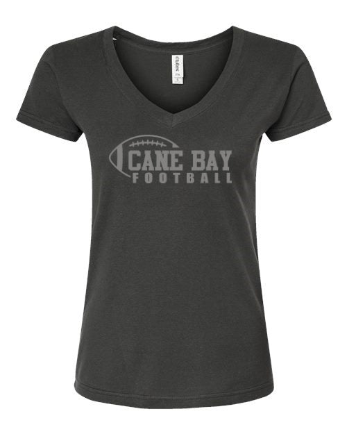 Women's Slim Fit Fine Jersey V-Neck T-Shirt - Charcoal - Cane Bay Football