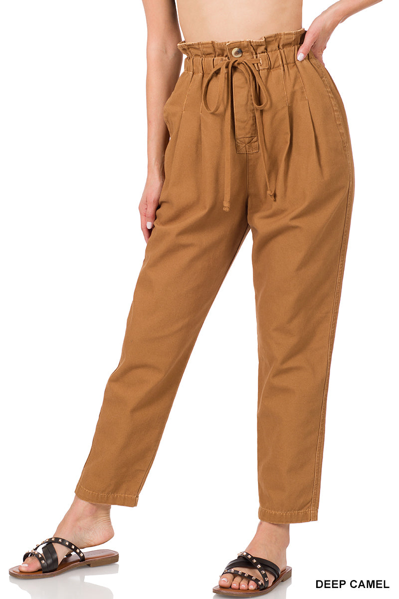 Stone Wash Paperbag Waist Pants