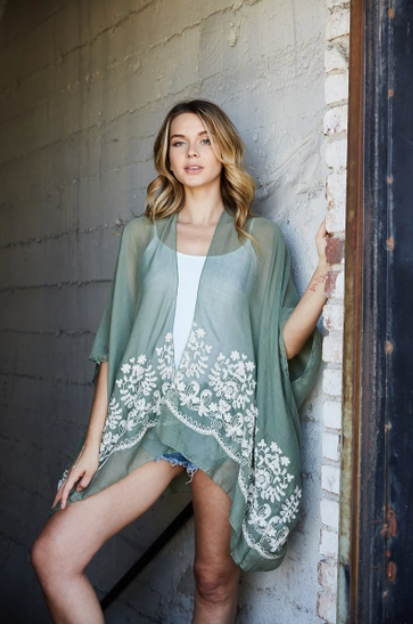 Floral Embroidered Stitch Kimono