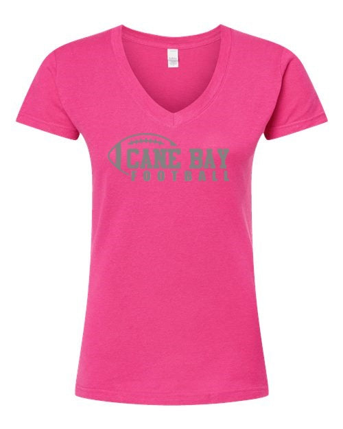 Women's Slim Fit Fine Jersey V-Neck T-Shirt - Pink - Cane Bay Football