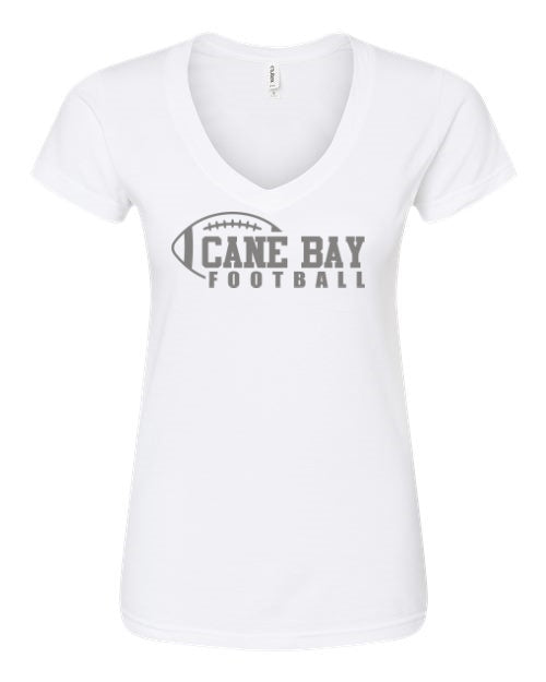 Women's Slim Fit Fine Jersey V-Neck T-Shirt - White - Cane Bay Football