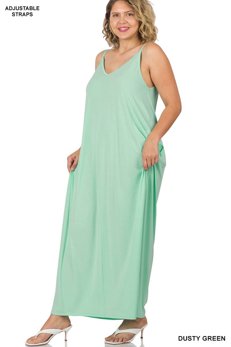 Plus V-neck Cami Maxi Dress - Dusty Green