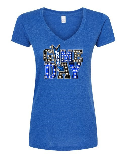 Women's Slim Fit Fine Jersey V-Neck T-Shirt - Royal - Game Day