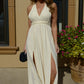 Open Back Halter Slit Woven Maxi Dress