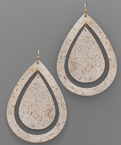 Teardrop Cork Earrings White/Gold